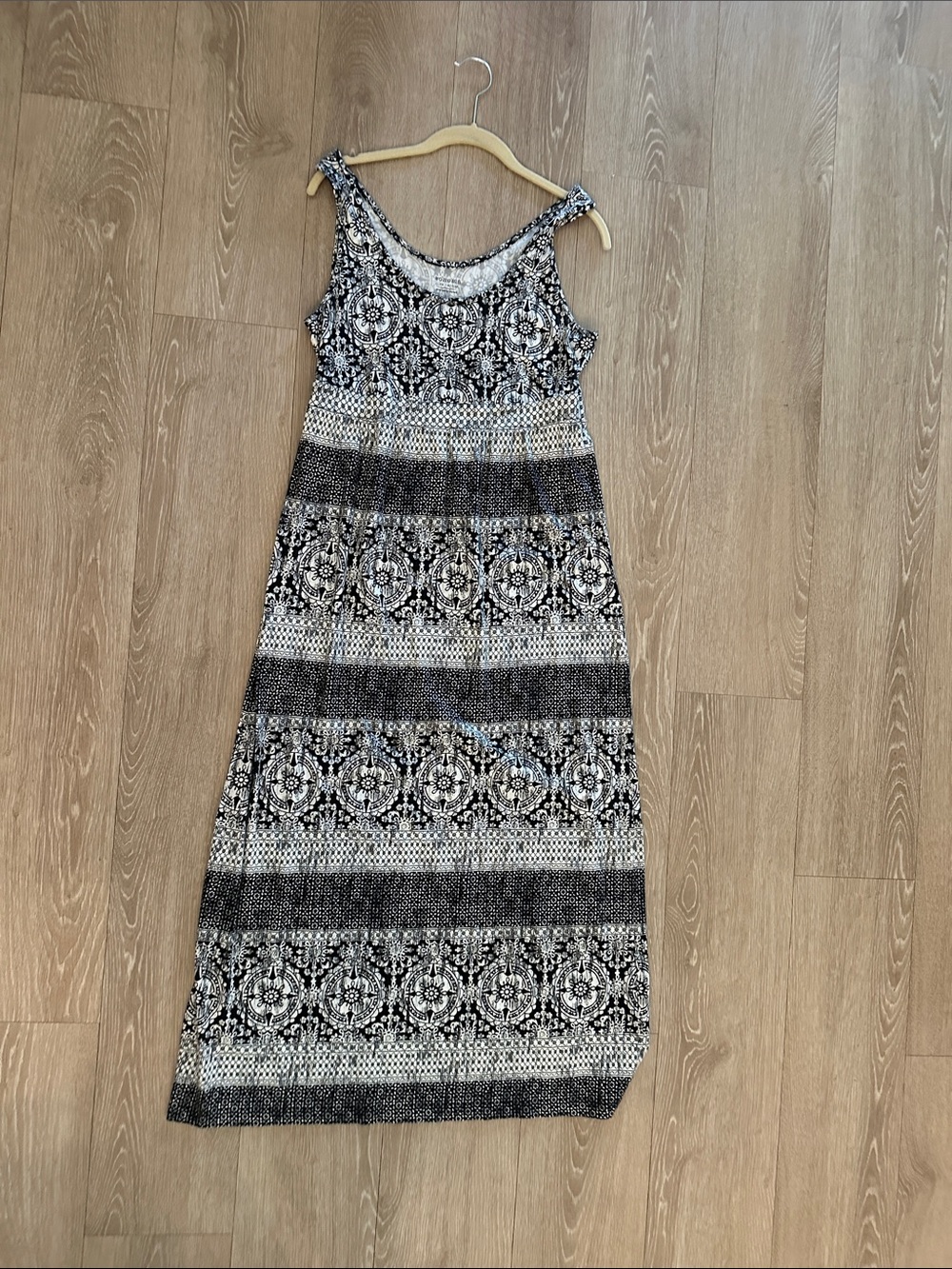 Sonoma Black and White Striped Pattern Maxi Dress